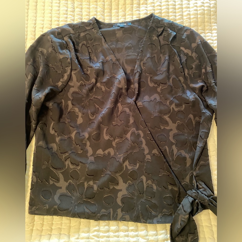 Madewell sheer black floral wrap top